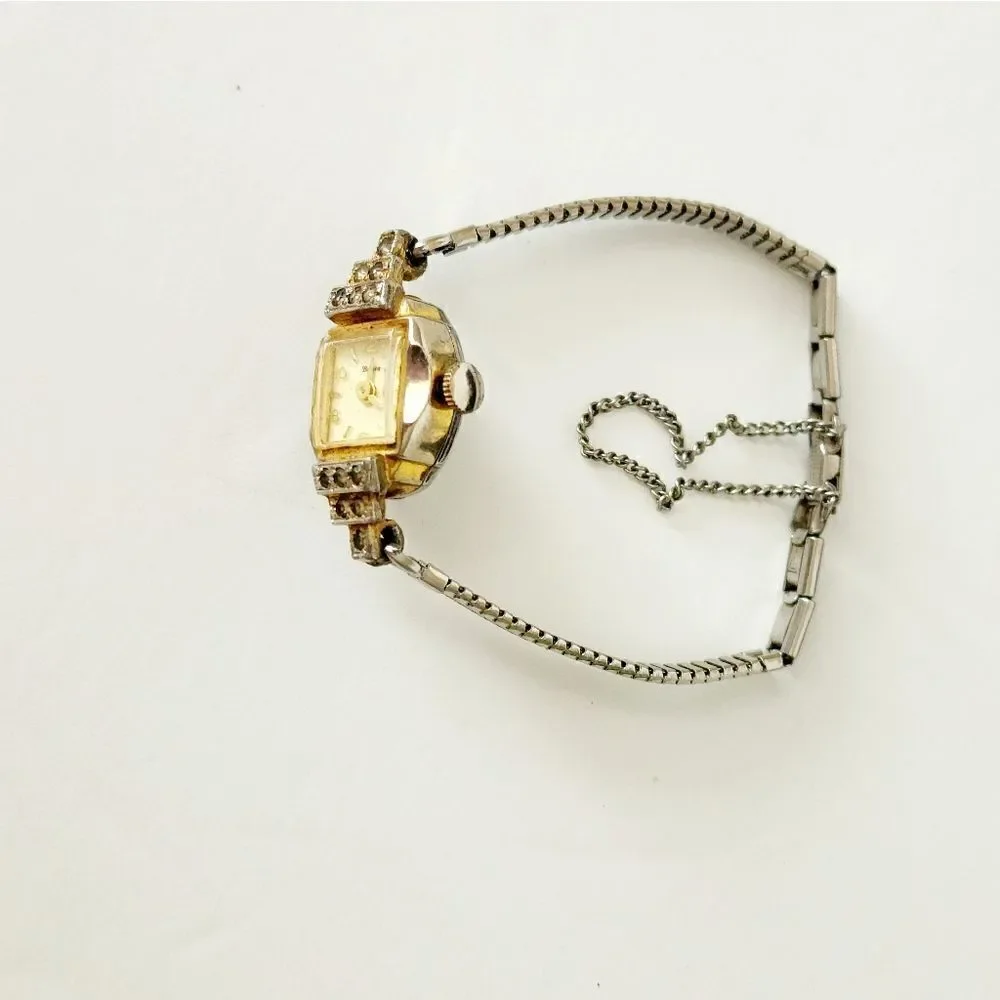 Vintage Bolivia gold silver rhinestone watch